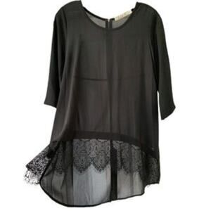 Chloe K Black Fringe Lace Tunic Top S Flowy Whimsygoth Fairygrunge Sheer Blouse